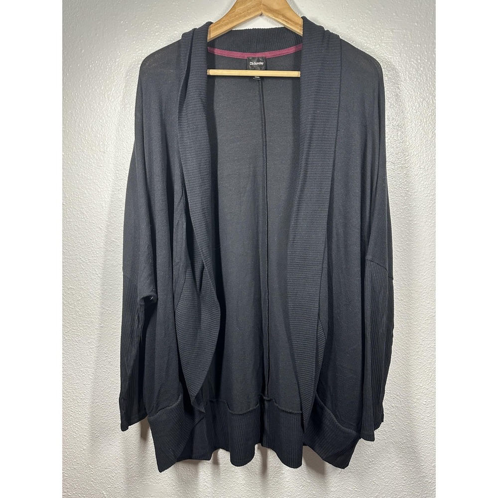 Db Sunday Cardigan Sweater Womens XL Black Open Front Ribbed Knit Casual‎ Layer
